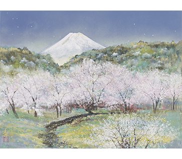  富士山　花と雲と湖と 